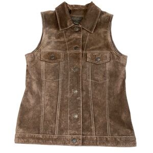 Brandon Thomas Brown Suede Leather Sleeveless Vest Lined Size Small Western Boho